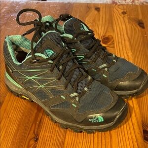 The North Face Black and Teal Athletic Shoes